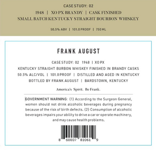 Frank August Bourbon Case Study 02 XO PX Brandy Casks 750ml